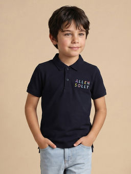 Allen Solly - Boys Navy Blue Graphic Print Polo T-Shirt