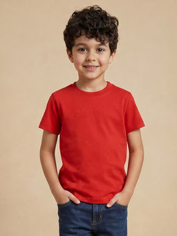 Allen Solly - Boys Red Solid Crew Neck T-Shirt