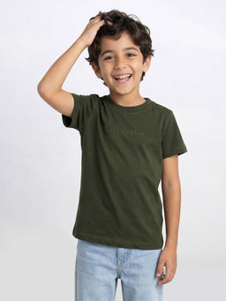 Allen Solly - Boys Olive Solid Crew Neck T-Shirt