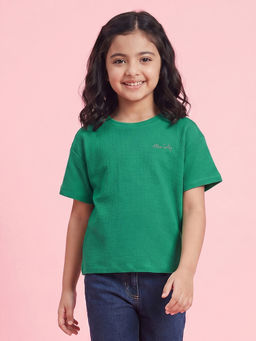 Allen Solly - Girls Green Textured Casual T-Shirt