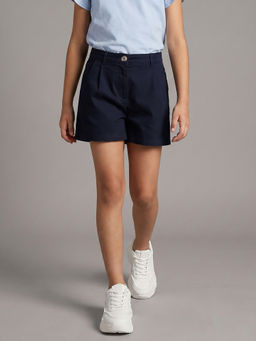 Allen Solly - Navy Blue Cotton Solid Shorts