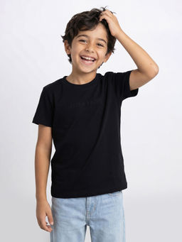 Allen Solly - Boys Black Solid Crew Neck T-shirt