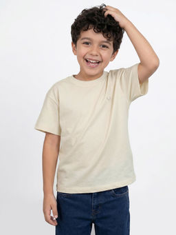 Allen Solly - Beige Solid Crew Neck T-Shirt