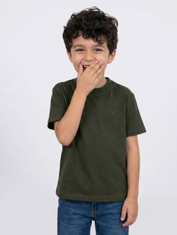 Allen Solly - Olive Solid Crew Neck T-Shirt
