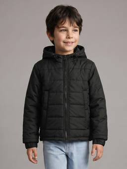 Allen Solly - Boys Black Solid Regular Fit Jacket