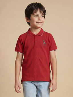 Allen Solly - Boys Red Solid Polo T-Shirt