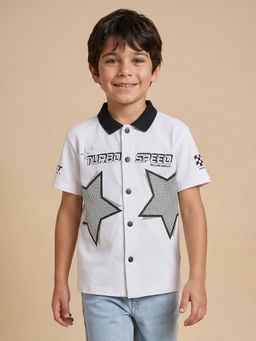 Allen Solly - Boys White Graphic Print Polo Neck Shirt