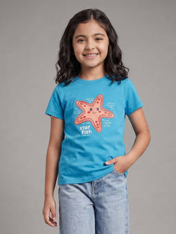Allen Solly - Girls Blue Graphic Print Casual T-Shirt