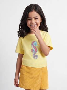 Allen Solly - Girls Yellow Graphic Print Casual T-Shirt