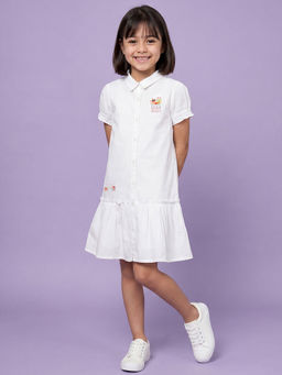 Allen Solly - Girls White Graphic Print Knee Length Casual Dress
