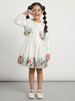 Allen Solly - Girls White Printed Knee Length Casual Dress