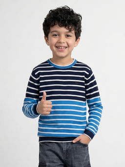 Allen Solly Junior - Boys Blue Stripe Regular Fit Sweatshirt