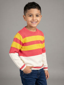 Allen Solly Junior - Boys Pink Stripe Regular Fit Sweatshirt