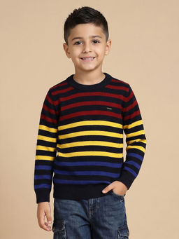 Allen Solly Junior - Boys Navy Stripe Regular Fit Sweatshirt