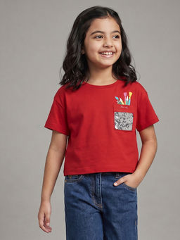 Allen Solly Junior - Girls Red Graphic Print Casual T Shirt