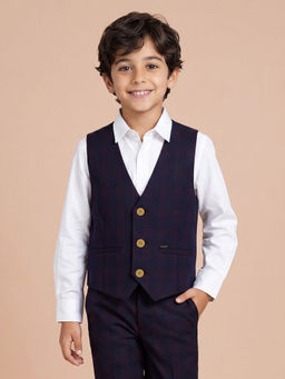Allen Solly Junior - Boys Navy Check Regular Fit Waistcoat