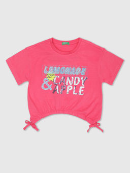 United Colors of Benetton - Girls Pink Short Sleeve Sequin T-Shirt