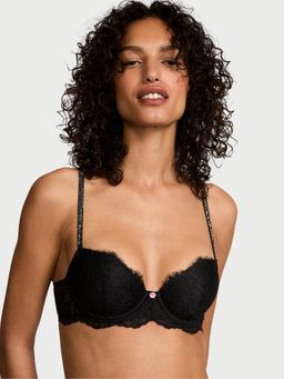 Victoria's Secret - Black Dream Angels Twinkle Strap Lace Classic-Coverage Demi Bra