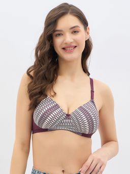 Clovia - Polyamide Printed Lightly Padded Full Cup Wire Free T-shirt Bra - Purple