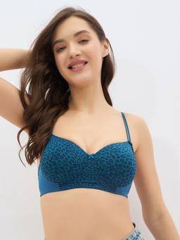 Clovia - Polyamide Printed Lightly Padded Full Cup Wire Free T-shirt Bra - Teal