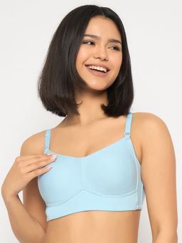 Clovia - Cotton Solid Non-Padded Full Cup Wire Free T-shirt Bra - Blue