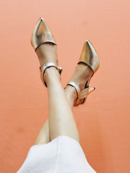IRUSSH - Melino Gold Pointed Ankle Strap Buckle Heels