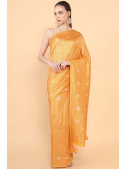 Soch - Women Mustard Silk Geometric Saree with Unstitched Blouse