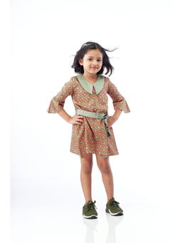 ZACH & KIKI - Leaf Printed Knee Length Dress