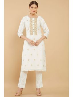 Soch - Women White Chanderi Woven Kurta (Set of 2)