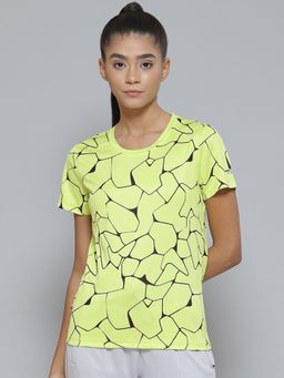 Alcis - Women Lime Green Printed Slim Fit Sports T-shirt