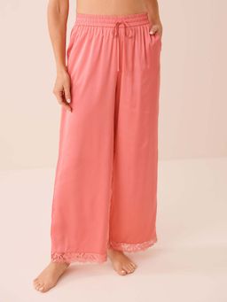 La Vie En Rose - Lace Trim Satin Pant