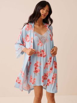 La Vie En Rose - Spring Blossom Print Lace Trim Kimono with Cover Up