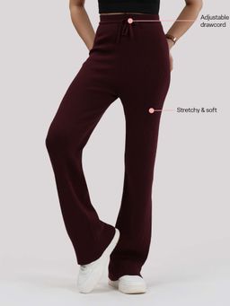 Blissclub - Burgundy Move All Day Ribbed Pants