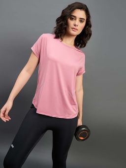 Dida - Pink Women's Round Neck Poly Spandex T-Shirt