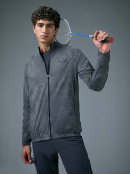 Technosport - Grey Men Printed Slim Fit Mock Neck Sports Jacket with Ts Flexi