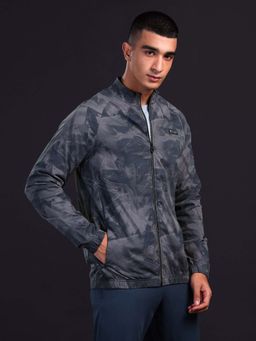 Technosport - Black Men Printed Slim Fit Mock Neck Sports Jacket with Ts Flexi