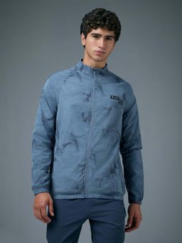 Technosport - Blue Men Printed Slim Fit Mock Neck Sports Jacket with Ts Flexi