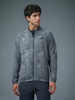Technosport - Grey Men Printed Slim Fit Mock Neck Sports Jacket with Ts Flexi