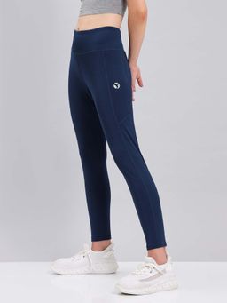 Technosport - Blue Women Solid Slim Fit Sports Tights with Elastic Lite for Yoga and Fitness