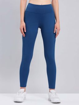 Technosport - Blue Women Solid Slim Fit Sports Tights with Elastic Lite for Yoga and Fitness