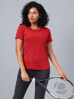 Dida - Red Women's Round Neck Solid Poly Fine T-Shirt