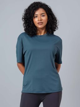 Dida - Blue Women's Round Neck Solid Poly Fine T-Shirt