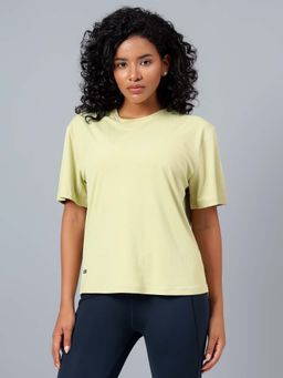 Dida - Yellow Women's Round Neck Solid Poly Fine T-Shirt