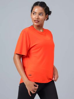 Dida - Orange Women's Round Neck Solid Poly Fine T-Shirt
