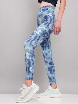 Technosport - Blue Women Printed Slim Fit Sports Tights with Elastic Plus for Workout Wear