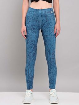 Technosport - Blue Women Printed Slim Fit Sports Tights with Elastic Plus for Workout Wear