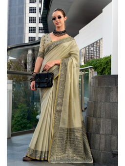 Mysilklove - Light Green Hazel Wood Linen Tissue Silk Handloom Saree with Unstitched Blouse