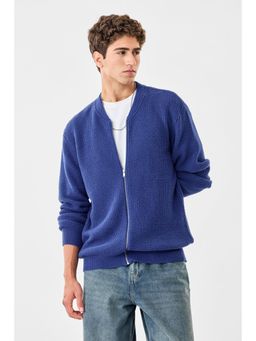 Snitch - Blue Textured Full Sleeves Relaxed Casual Jacket for Men