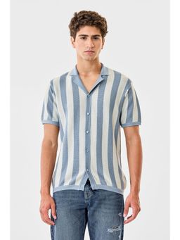 Snitch - Light Blue Stripes Half Sleeves Regular Casual Shirt for Men