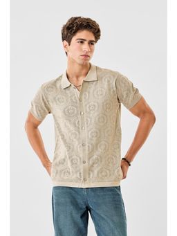 Snitch - Beige Textured Half Sleeves Regular Casual Shirt for Men